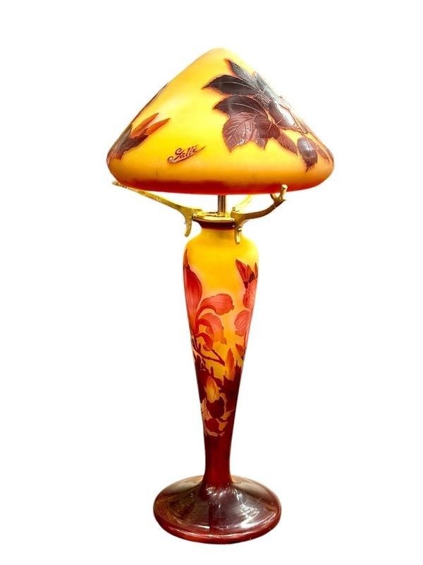 Lampada a fungo grande in stile Art Nouveau "Magnolias" di Emile Gallé