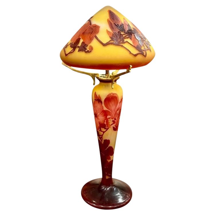 Lampada a fungo grande in stile Art Nouveau "Magnolias" di Emile Gallé