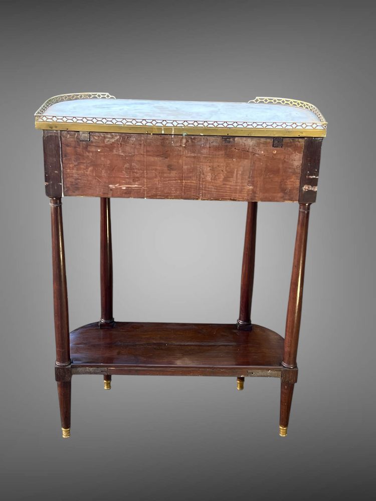 18th CENTURY LOUIS XVI CONSOLE / HALF MOON DESSERTE IN JEWELRY WITH MARBLE BASE