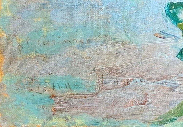 Olio su tela firmato Denys o Lenys H. Bacino di carenaggio del porto di Marsiglia