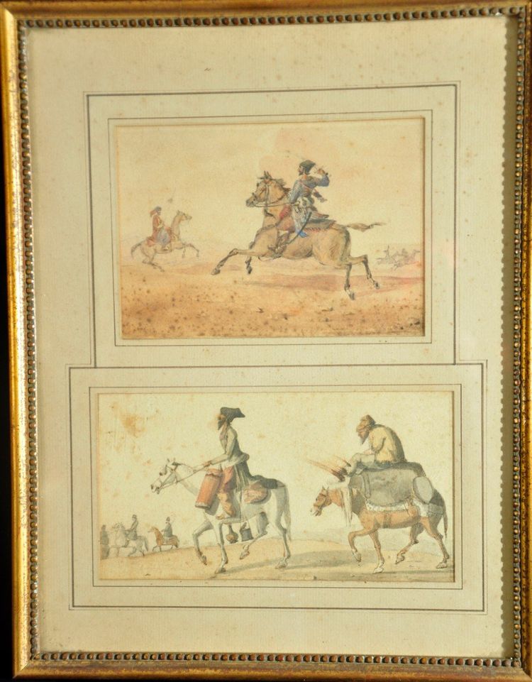 Scene equestri orientaliste Coppia di acquerelli