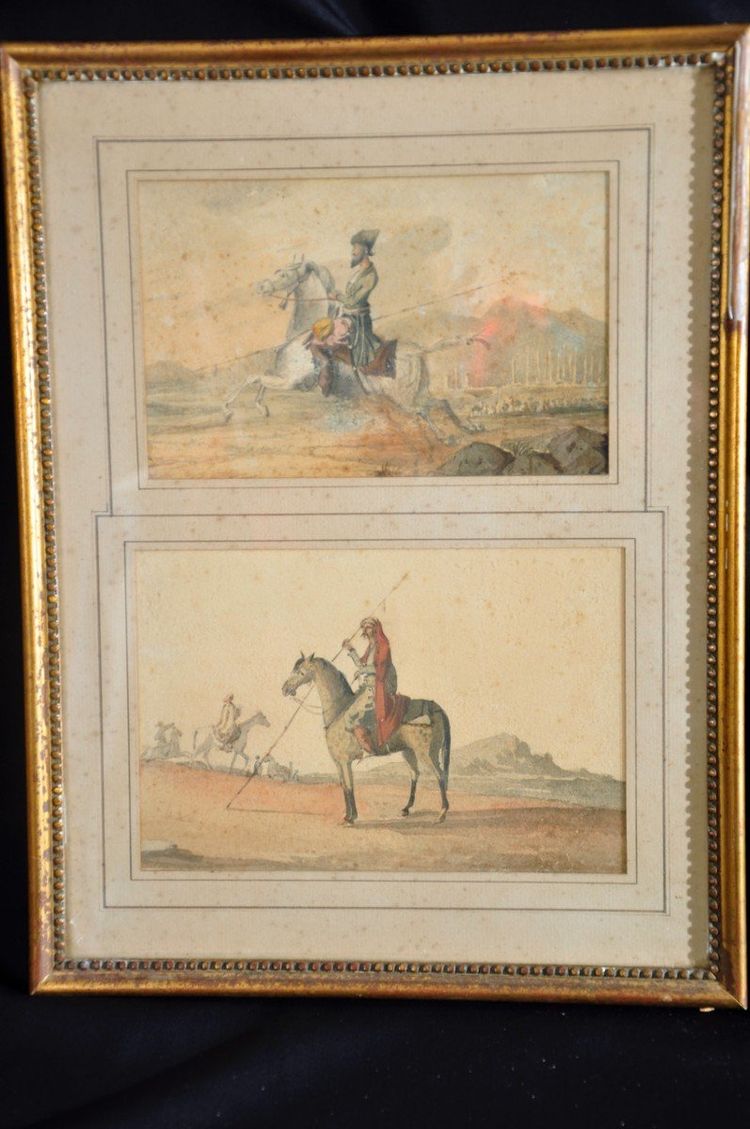 Scene equestri orientaliste Coppia di acquerelli