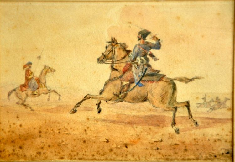 Scene equestri orientaliste Coppia di acquerelli