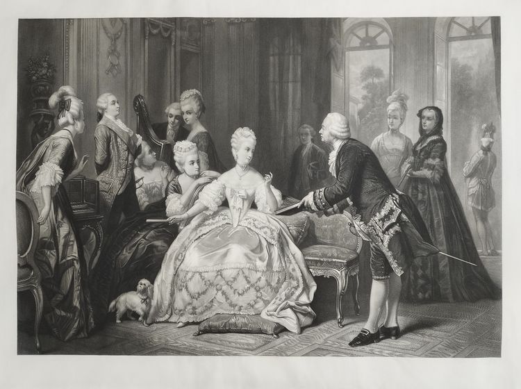 Marie-antoinette And Gluck At Trianon Large Antique Engraving 19th Century Etching Old Print