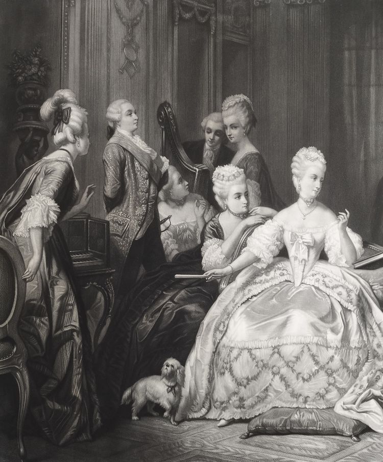 Marie-antoinette And Gluck At Trianon Large Antique Engraving 19th Century Etching Old Print