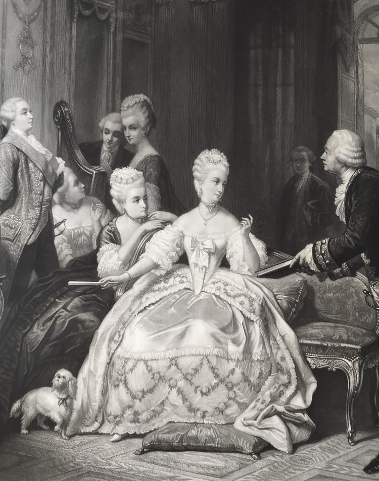 Marie-antoinette And Gluck At Trianon Large Antique Engraving 19th Century Etching Old Print