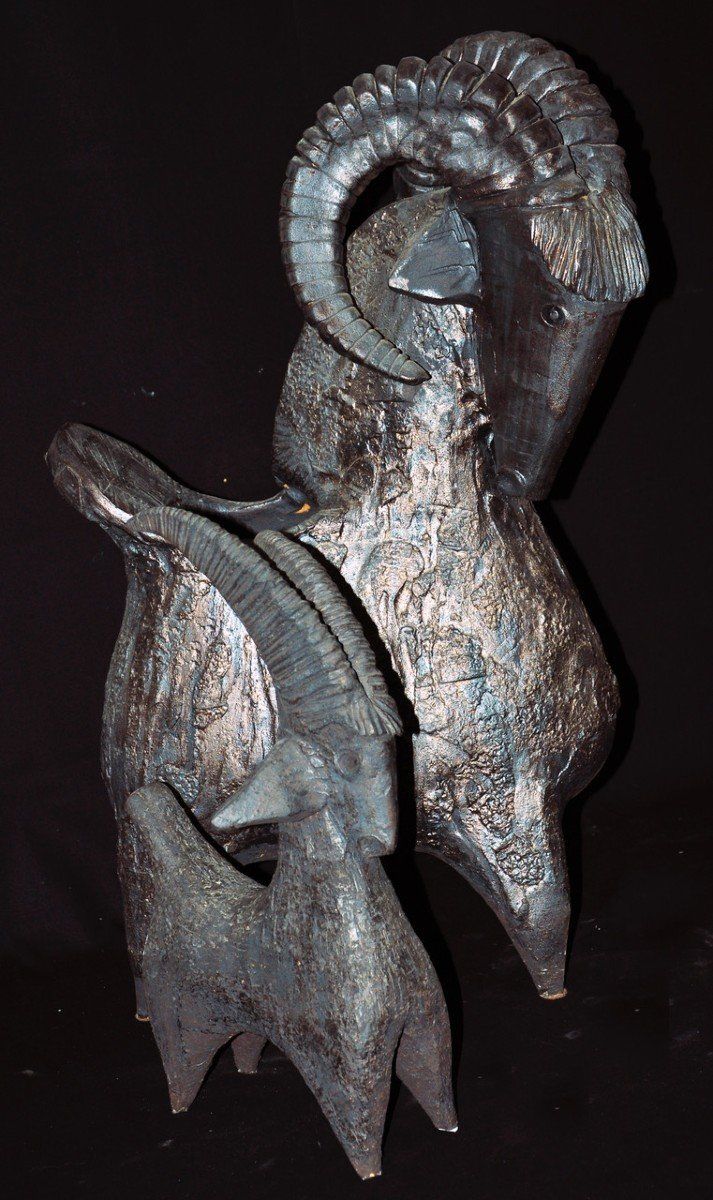 Dominique Pouchain Ceramic Goats Signed Circa 1990