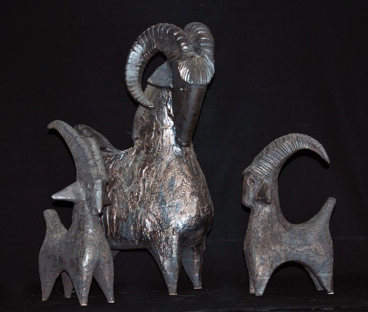 Dominique Pouchain Ceramic Goats Signed Circa 1990