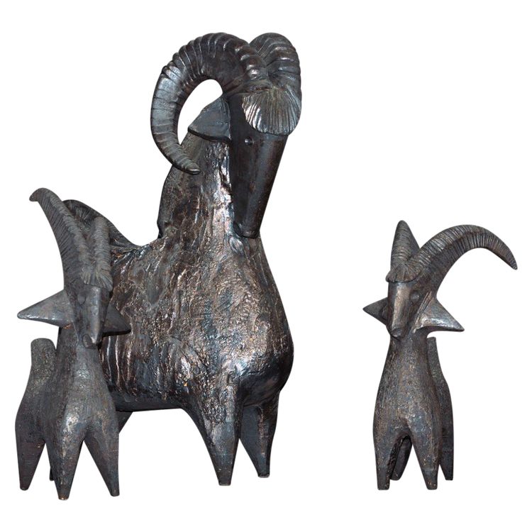 Dominique Pouchain Ceramic Goats Signed Circa 1990