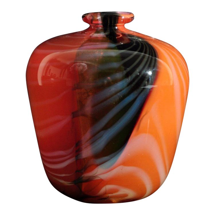 Vase En Verre Soufflé Signée Claude Morin Circa 1970