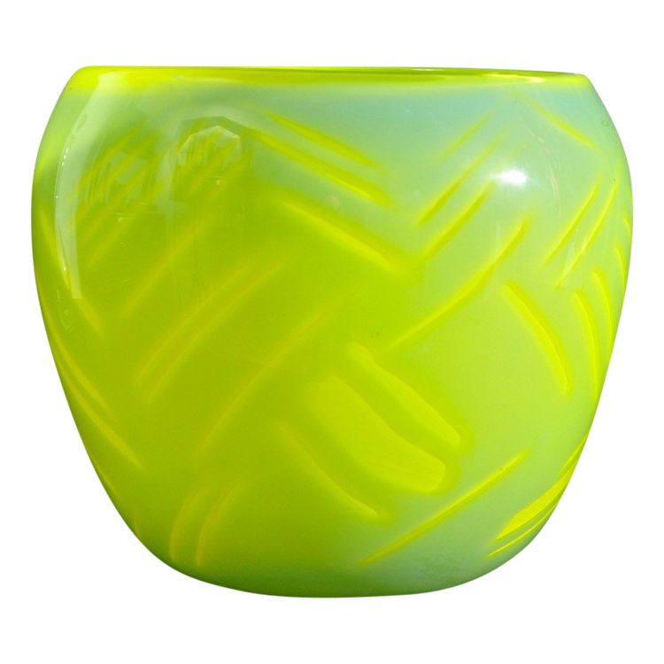 Vase En Verre Soufflé Signé Claude Morin Circa 1980