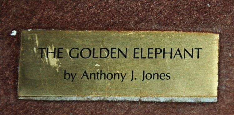 Bronze elephant on wooden base 20th century signed