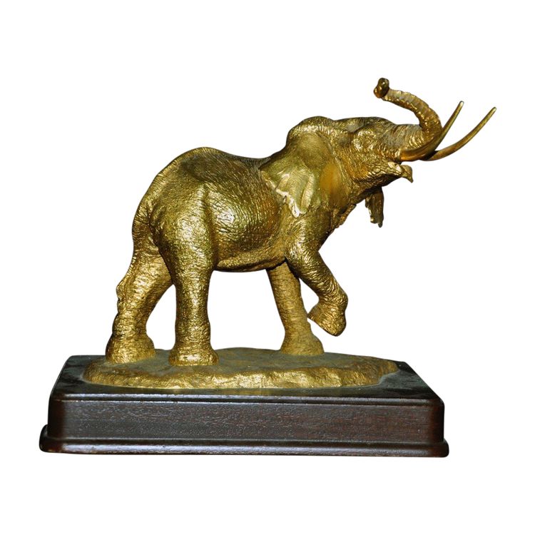 Bronze elephant on wooden base 20th century signed