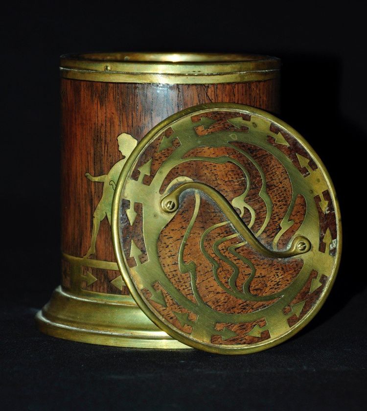 Art Deco Tabakbehälter In Bronze Und Palisander Intarsien Circa 1920