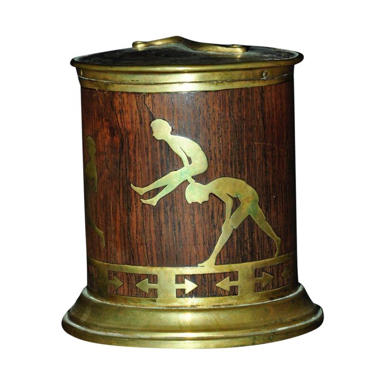 Art Deco Tabakbehälter In Bronze Und Palisander Intarsien Circa 1920