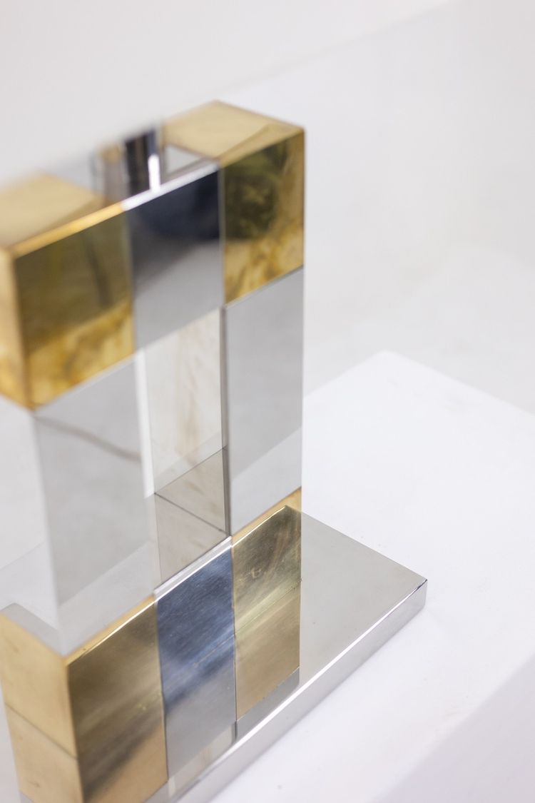 Geometric lamp in silvered and gilded metal. Circa 1970. LS5792407U