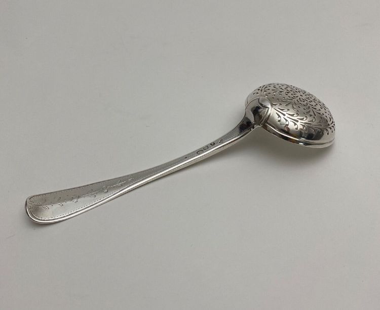 18th century silver sprinkling spoon, Farmers General hallmarks