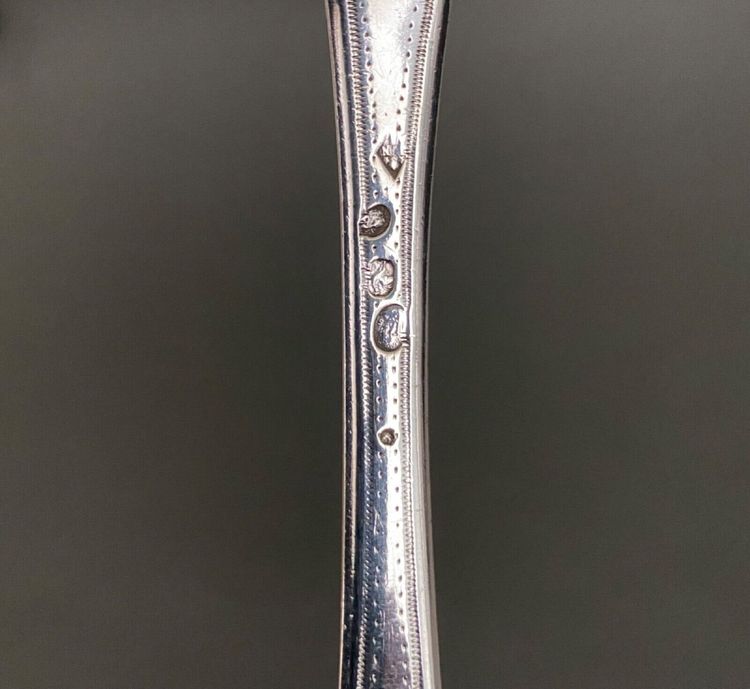 18th century silver sprinkling spoon, Farmers General hallmarks