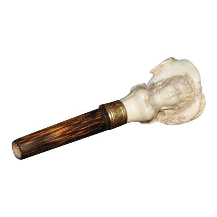 Carved Ivory Umbrella Pommel Rosewood Handle 19th Century