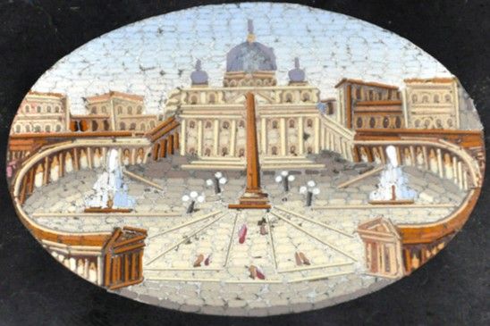 Micro Mosaic Paperweight, Place Saint-pierre 19th Century Marble Base