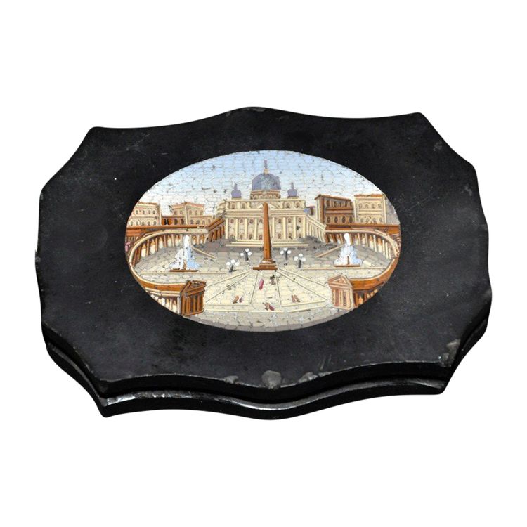 Micro Mosaic Paperweight, Place Saint-pierre 19th Century Marble Base