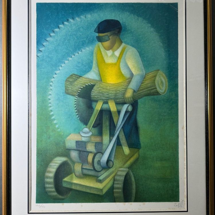 Lithograph countersigned by Louis Toffoli the wood sawyer 20th century
