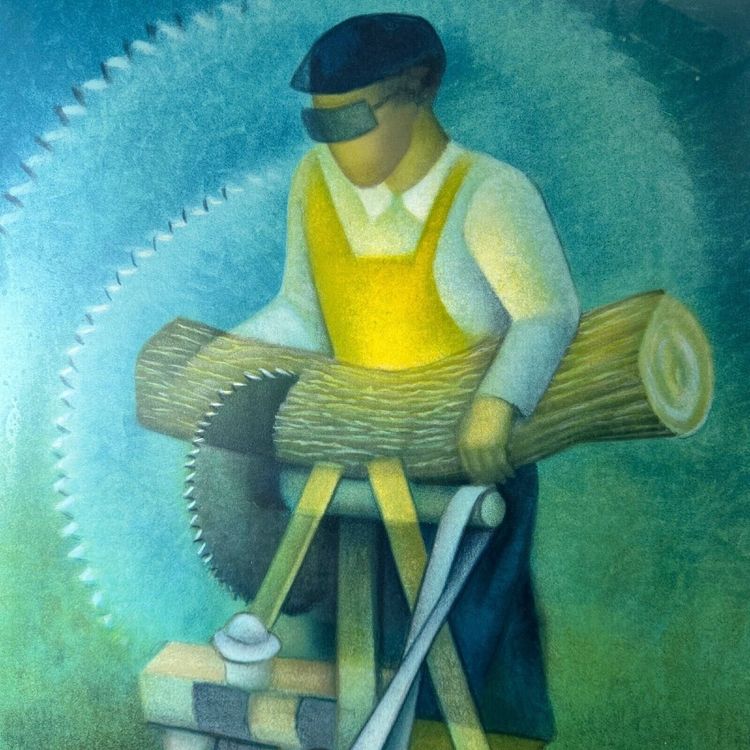 Lithograph countersigned by Louis Toffoli the wood sawyer 20th century