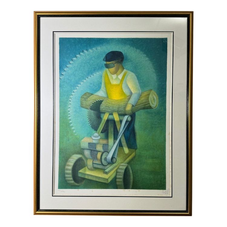 Lithograph countersigned by Louis Toffoli the wood sawyer 20th century