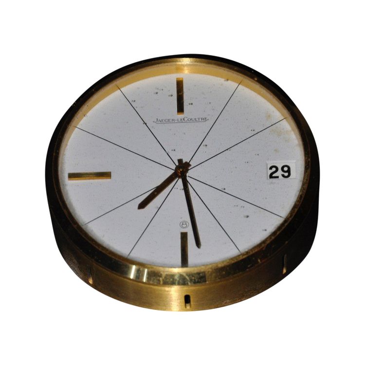 Horloge De Table Jaeger-lecoultre Dorée Avec Calendrier Circa 1960