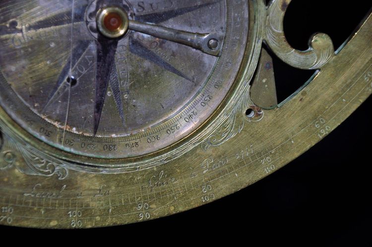 Graphomètre En Laiton Du XVIIIe Siècle Avec Boussole Intégrée