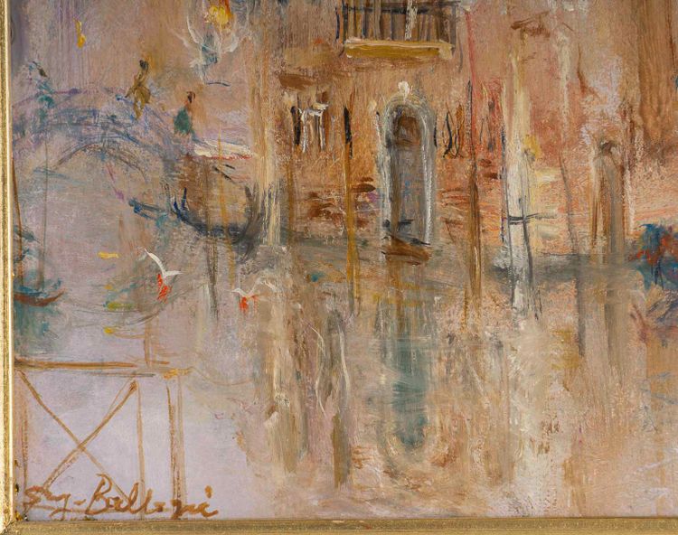 Serge Belloni (1925-2005), Kanal von Venedig im Nebel, Öl auf Holz, Um 1970