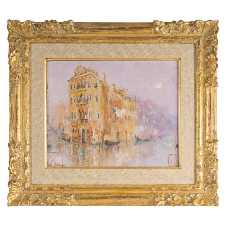 Serge Belloni (1925-2005), Kanal von Venedig im Nebel, Öl auf Holz, Um 1970