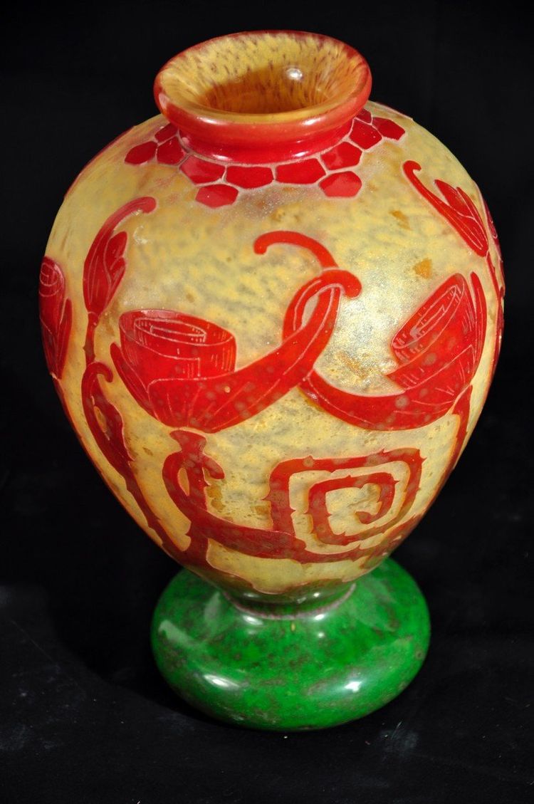 Art Deco multi-layer glass vase signed Le Verre Français