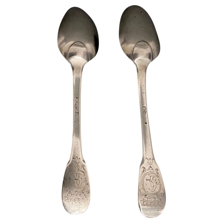 Two small 18th century silver spoons with count's crown monogram