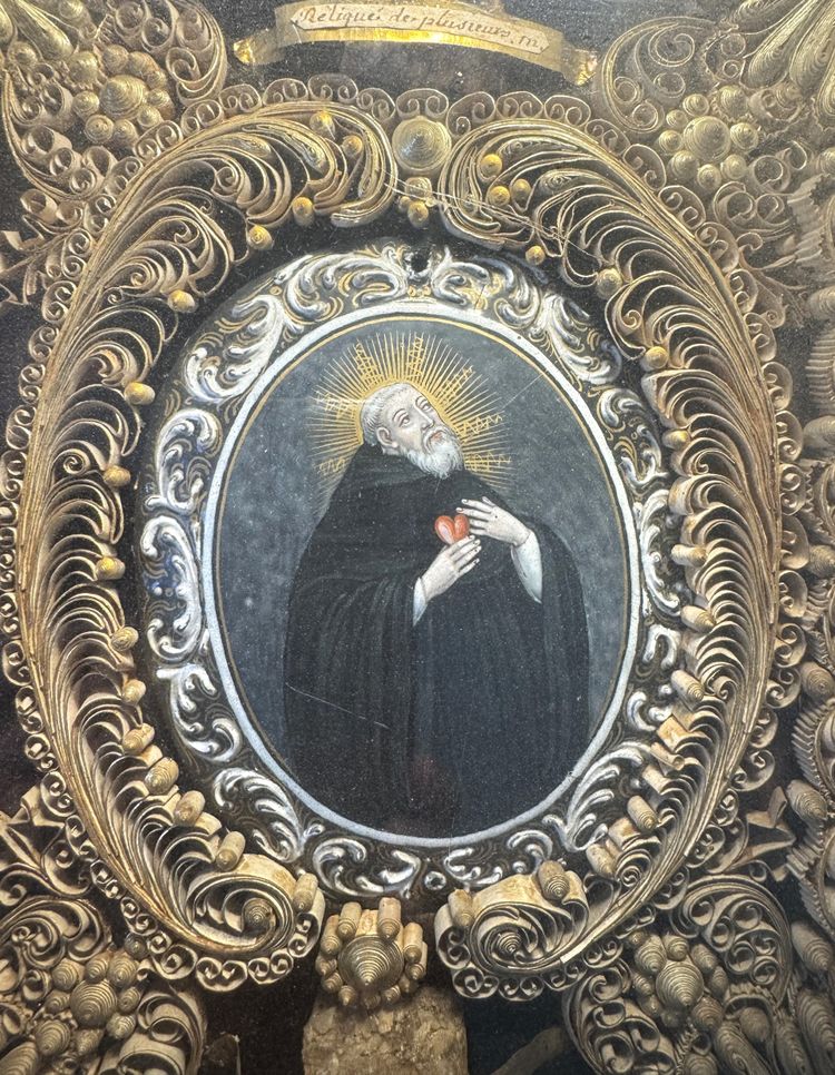 Tableau Reliquaire Avec Plaque émaillée De Saint Augustin - 18th century