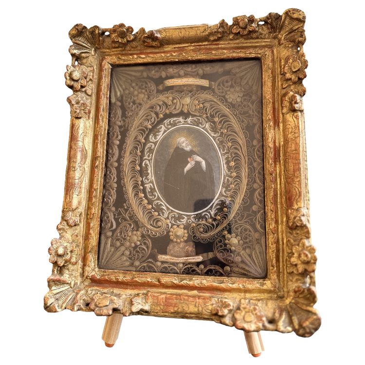 Tableau Reliquaire Avec Plaque émaillée De Saint Augustin - 18th century