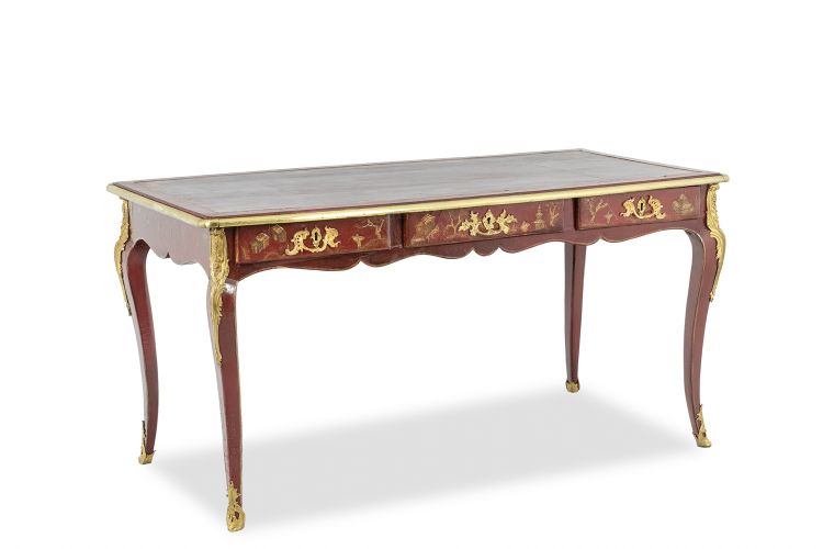 Scrivania piatta in stile Luigi XV decorata con scene lacustri. 1850 circa. LS61582509P