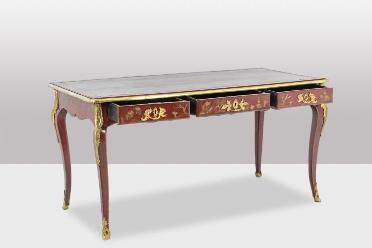 Scrivania piatta in stile Luigi XV decorata con scene lacustri. 1850 circa. LS61582509P