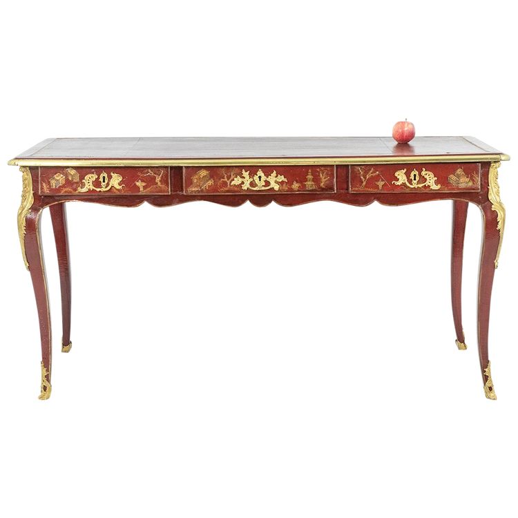 Scrivania piatta in stile Luigi XV decorata con scene lacustri. 1850 circa. LS61582509P