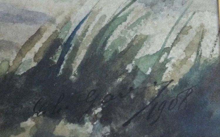 Tableau aquarelle hussard de la guerre 1870 par Charles Gare à identifier 1908