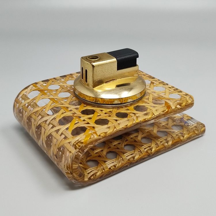 1970 - Superbe briquet de table en paille de Vienne par Geolel. Fabriqué en Italie