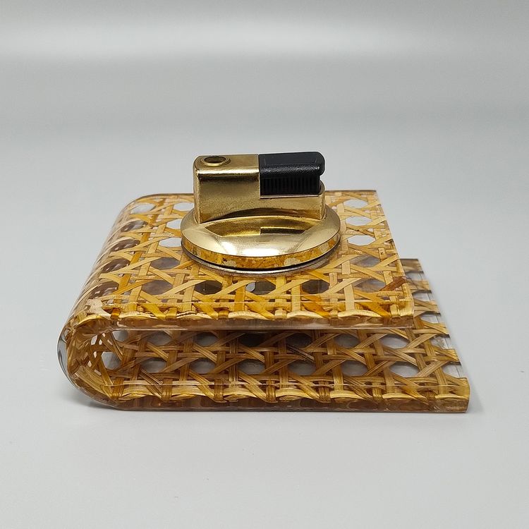 1970 - Superbe briquet de table en paille de Vienne par Geolel. Fabriqué en Italie