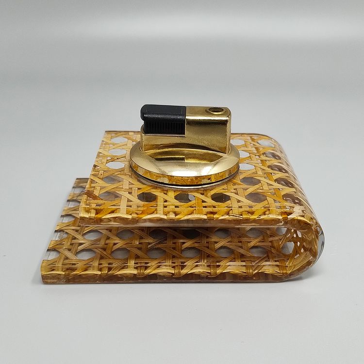 1970 - Superbe briquet de table en paille de Vienne par Geolel. Fabriqué en Italie