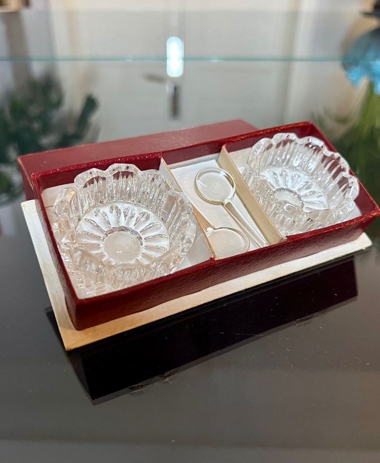 Art Deco Crystal Salt Cellars - Salt Pepper Condiments