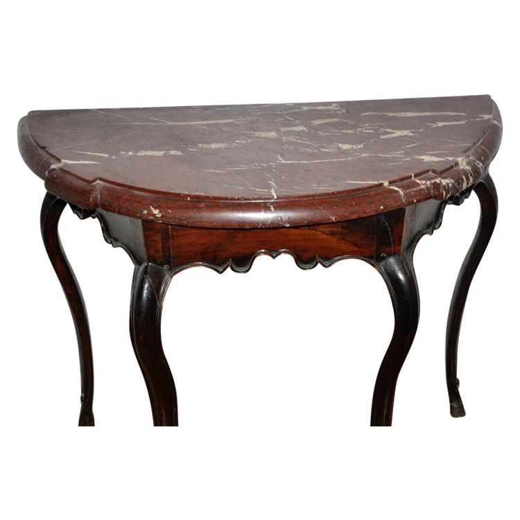Half-moon console in walnut wood, typical of Dauphiné, 18th century