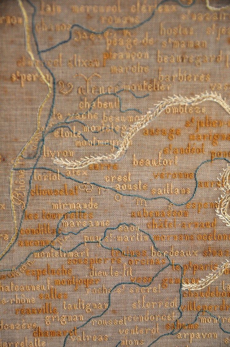 Embroidered map of the Drôme department from the early 19th century