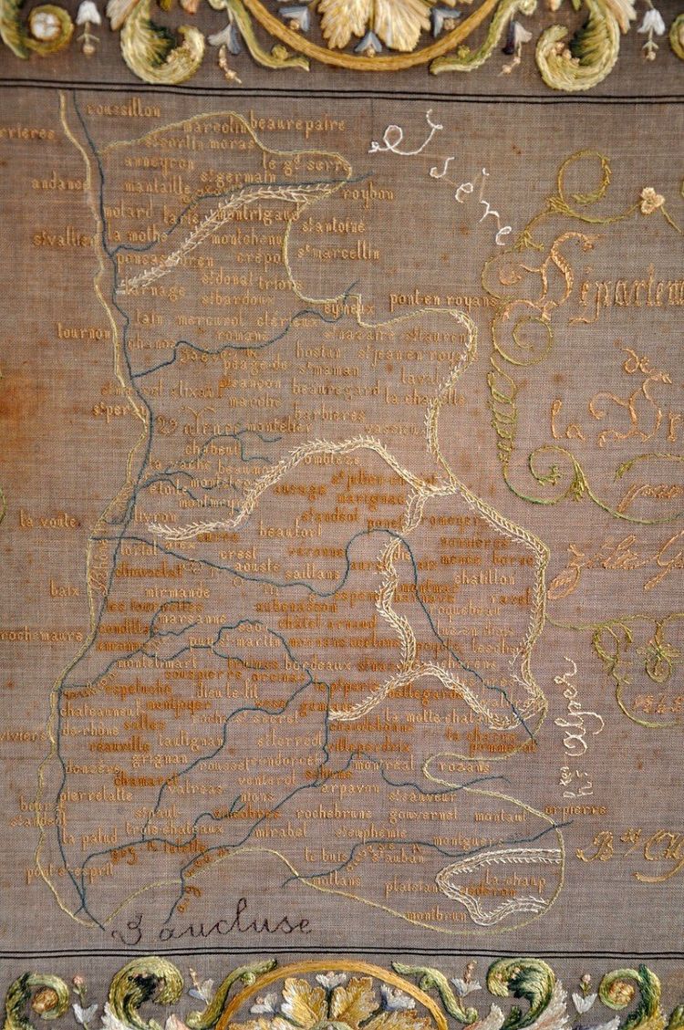 Embroidered map of the Drôme department from the early 19th century