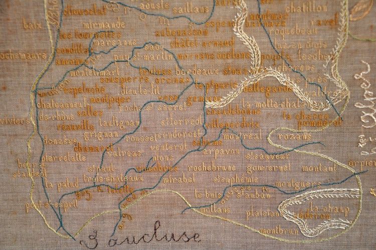 Embroidered map of the Drôme department from the early 19th century