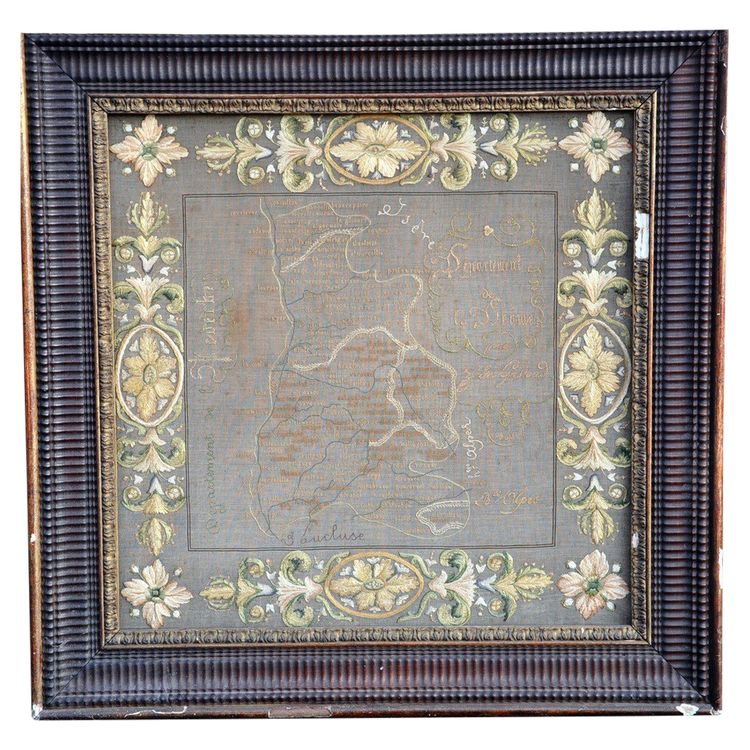 Embroidered map of the Drôme department from the early 19th century