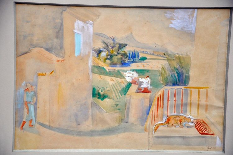 André Lhote Acquarello Circa 1930 Paesaggio del villaggio di Cliousclat
